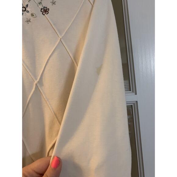 Alfred dunner petites floral embroidered beaded white sweater 1/4 zip PXL - Picture 5 of 8